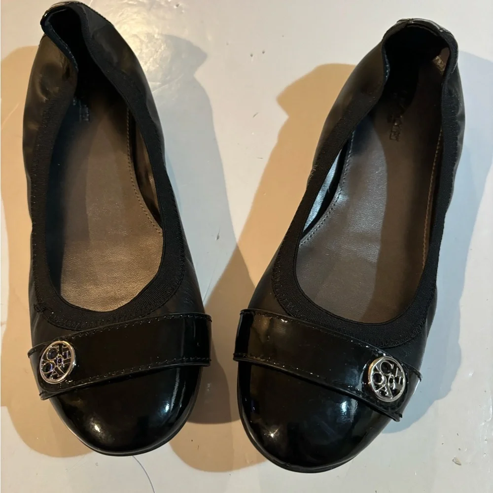 COACH Black Leather & Patent Chelsea Flat SHOES 7.5